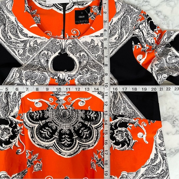 ASOS Maternity Black Orange Scarf Print Sheath Shift Dress Size 12 - Picture 6 of 10